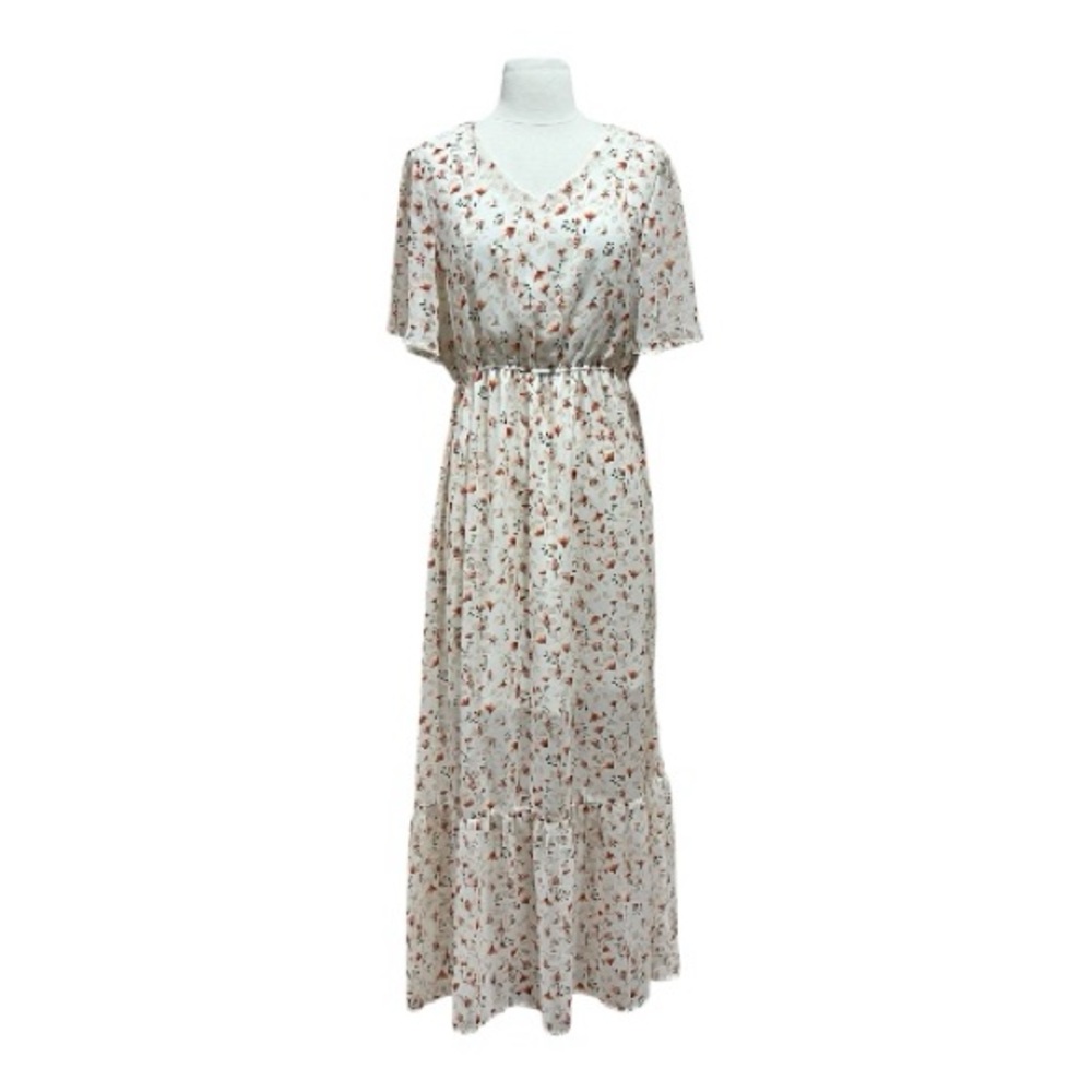 Cream Floral Tiered Maxi Dress Size Large - Picture 3 of 11